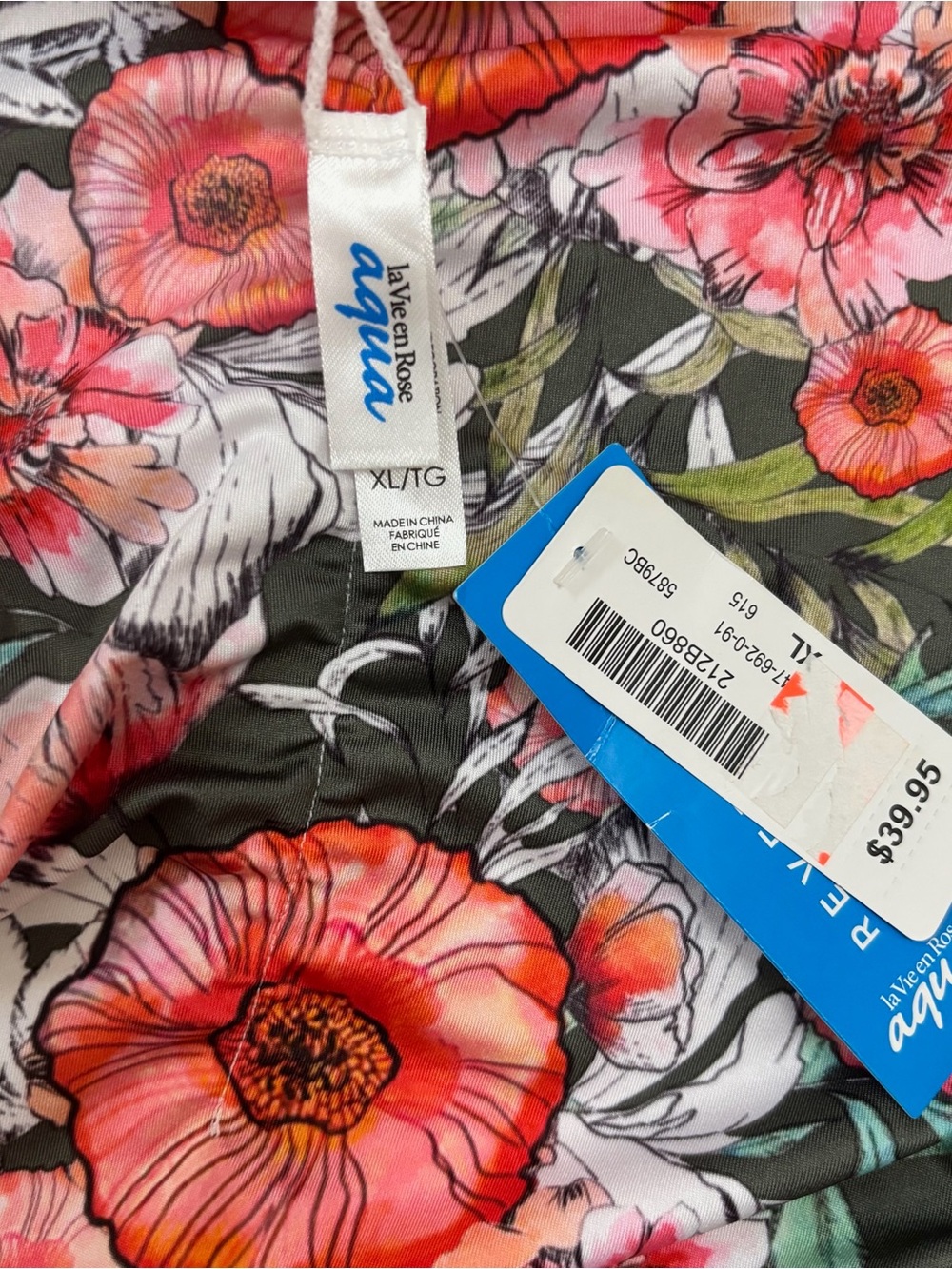 La Vie En Rose Floral Swim Bottoms in Coral, Pink & Green size small - Picture 3 of 5